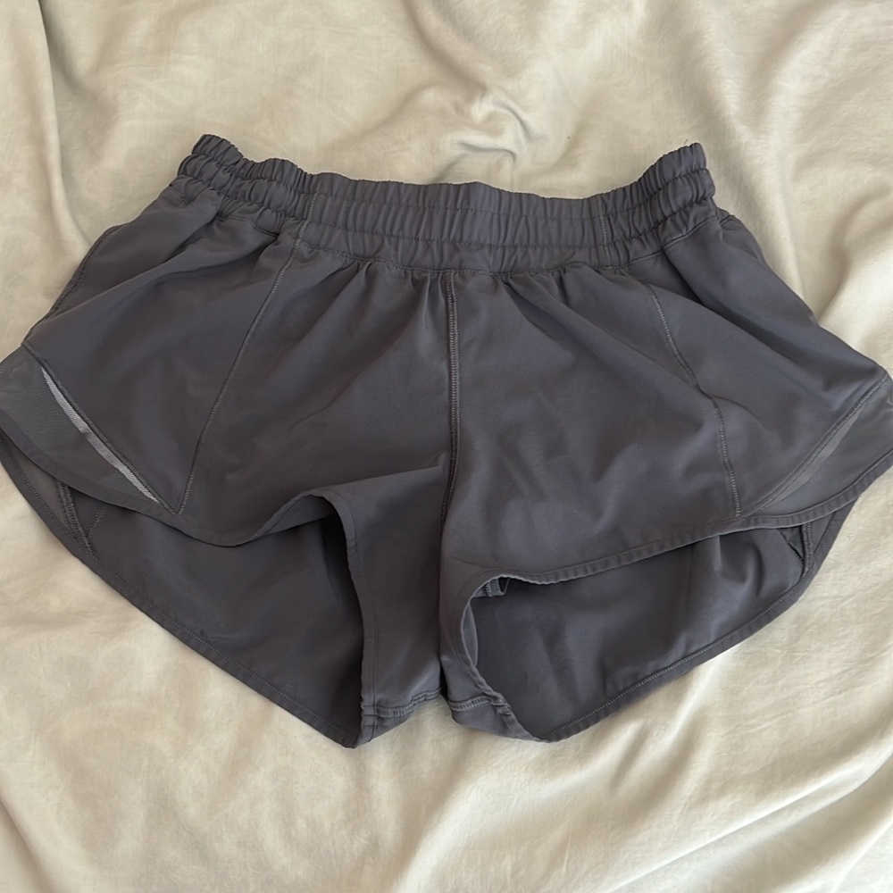 Lululemon hotty hot 2.5” grey shorts! Size 8, but fit 4/6 better bc older style!
